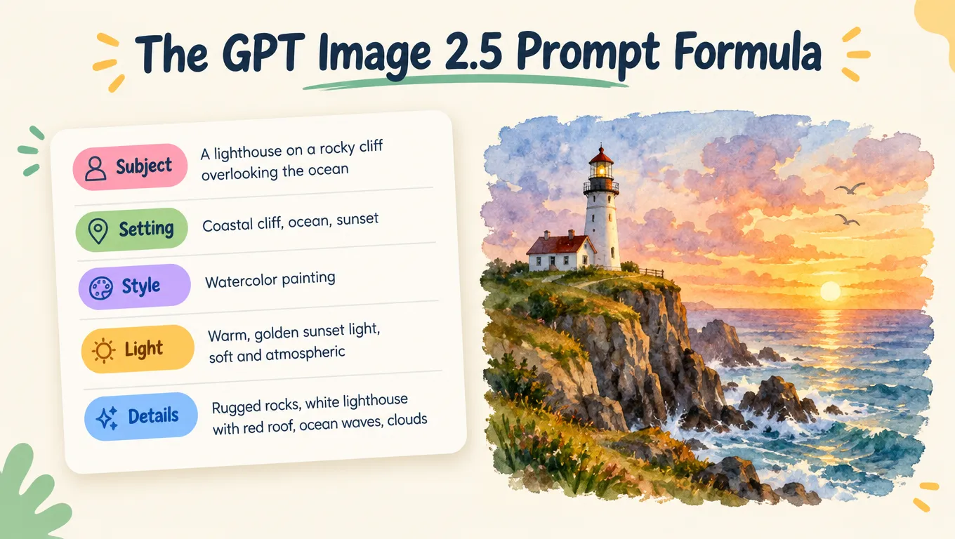 GPT Image 2.5 Prompt Guide: A 5-Part Formula and 20 Copy-Paste Prompts