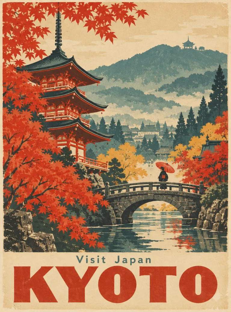 Vintage Kyoto travel poster